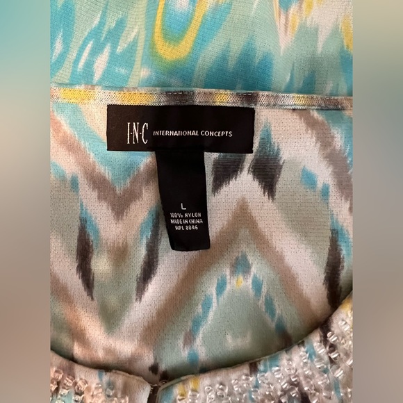INC International Concepts Multicolor Top Size L Tunic with Beaded Neckline - Picture 5 of 6